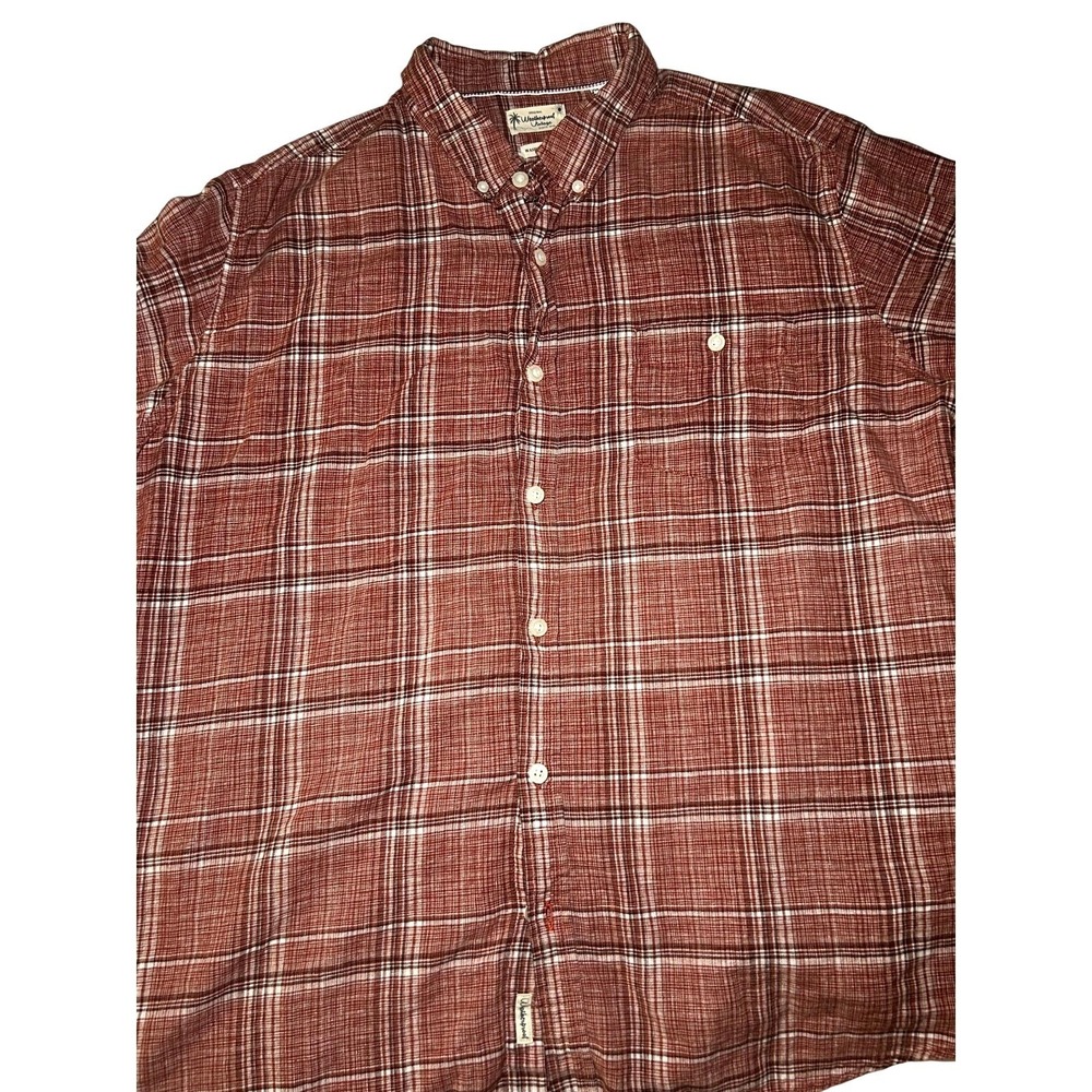 Universal Thread Red White Plaid Linen Blend Short Sleeve‎ Shirt Men's XXL